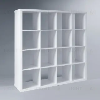 Стеллаж Фора 16, широкий стеллаж с открытыми ячейками, тамбурат белого цвета S00678