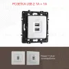 Розетка USB 2.1А+1А Arte Milano 217.46-1.silver 217.46-1.silver - 1