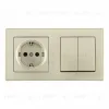 Выключатель двухклавишный с розеткой Arte Milano SET06-2-30-2-40-1 shampan SET06-2-30-2-40-1 shampan - 1