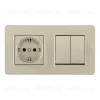 Выключатель двухклавишный с розеткой Arte Milano SET16-2-40-1-30-2 shampan SET16-2-40-1-30-2 shampan - 1