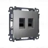 Комплект механизма компьютерной двойной розетки RJ-45 Ambrella Volt MA662110 (8P8C) CAT6 с автоматической защитной шторкой Alfa Антрацит серый Quant MA662110 - 3