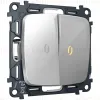 Комплект механизма 2-кл выключателя с самовозвратом с подсветкой 3200K OMEGA Серебро глянец QUANT Ambrella Volt MO404050 (OP4040, VM129, G11Y) MO404050 - 1