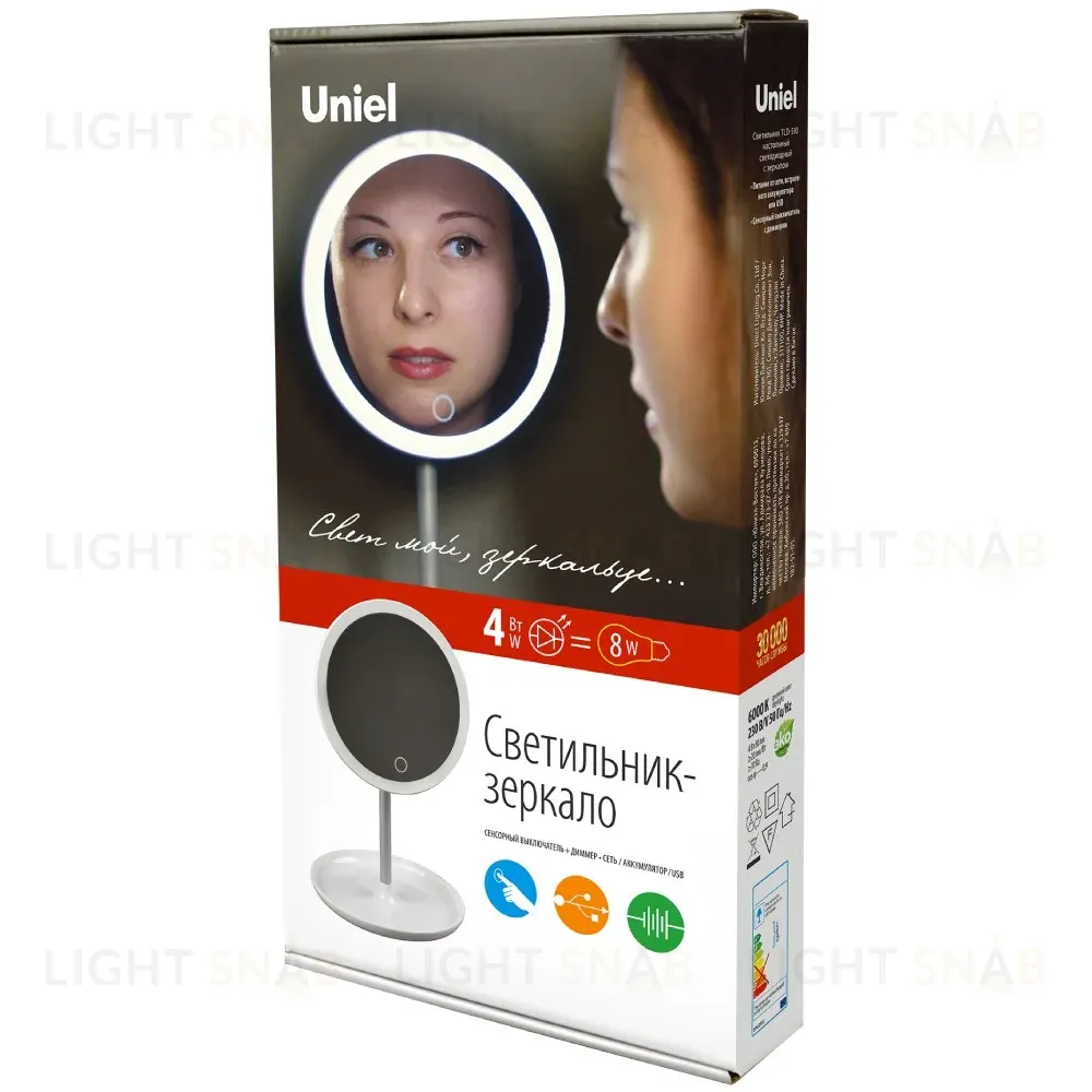 Зеркало с подсветкой (UL-00002759) Uniel TLD-591 White/LED/80Lm/6000K/Dimmer TLD-591 White/LED/80Lm/6000K/Dimmer