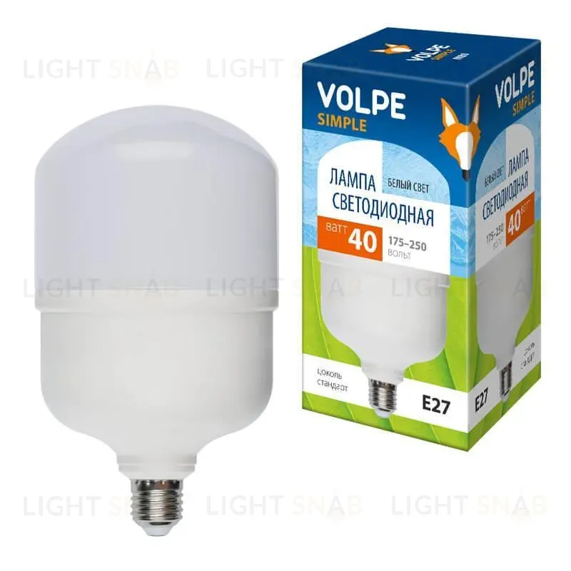 Лампа LED сверхмощная (UL-00002905) Volpe E27 40W (350W) 4000K LED-M80-40W/NW/E27/FR/S LED-M80-40W/NW/E27/FR/S картон