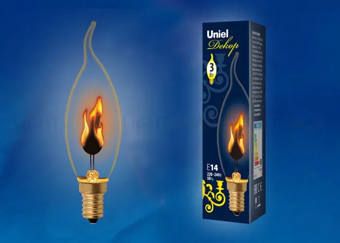 Лампа декоративная (UL-00002982) Uniel E14 3W золотистая IL-N-CW35-3/RED-FLAME/E14/CL IL-N-CW35-3/RED-FLAME/E14/CL