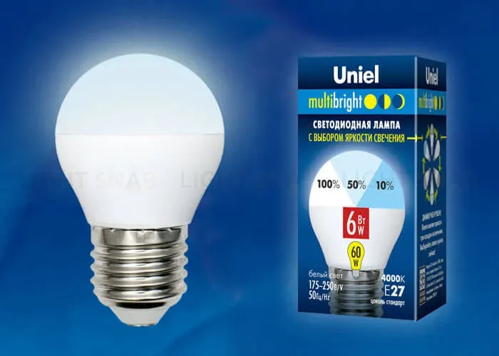 Лампа светодиодная (UL-00002378) Uniel E27 6W 4000K матовая LED-G45-6W/NW/E27/FR/MB PLM11WH LED-G45-6W/NW/E27/FR/MB PLM11WH картон