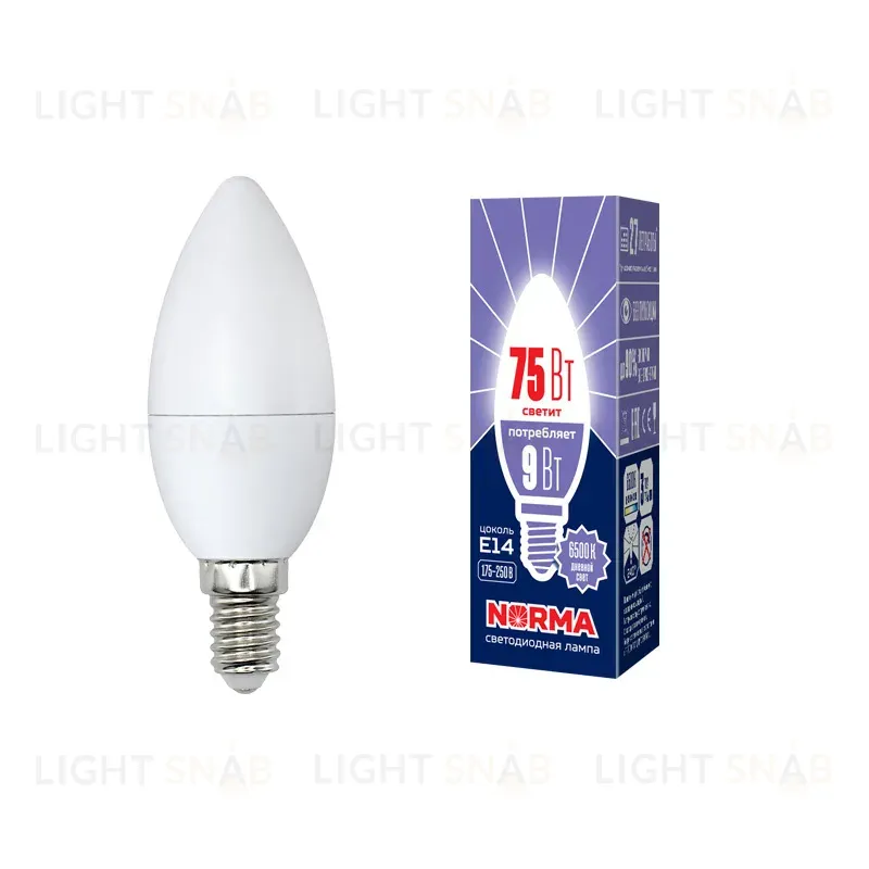 Лампа светодиодная (UL-00003802) Volpe E14 9W 6500K матовая LED-C37-9W/DW/E14/FR/NR LED-C37-9W/DW/E14/FR/NR картон