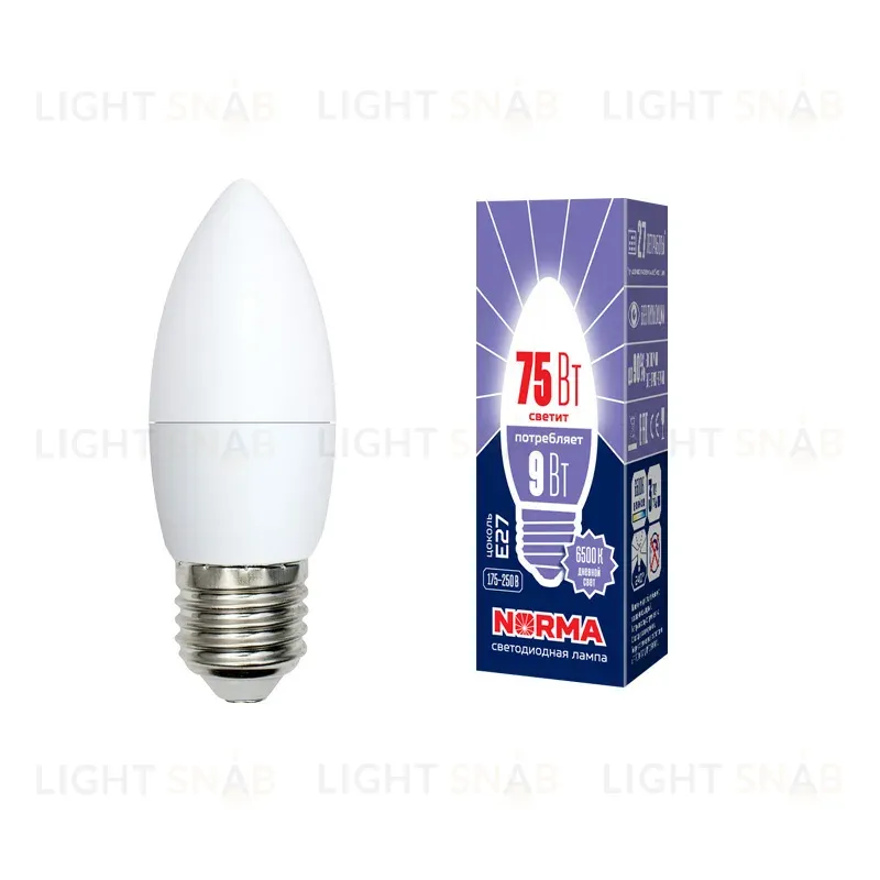 Лампа светодиодная (UL-00003805) Volpe E27 9W 6500K матовая LED-C37-9W/DW/E27/FR/NR LED-C37-9W/DW/E27/FR/NR картон