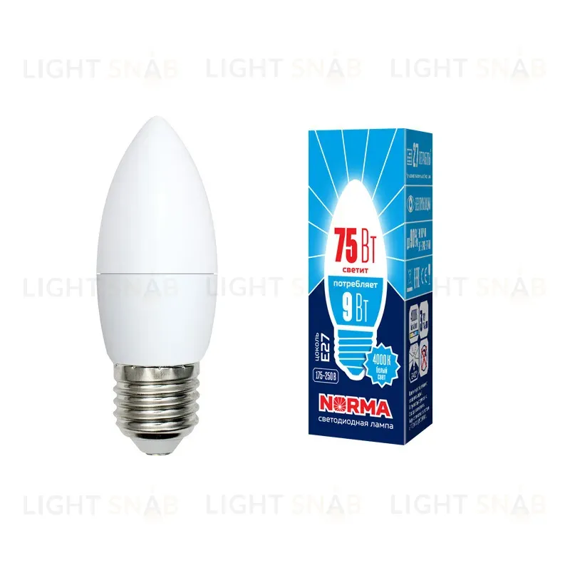 Лампа светодиодная (UL-00003806) Volpe E27 9W 4000K матовая LED-C37-9W/NW/E27/FR/NR LED-C37-9W/NW/E27/FR/NR картон