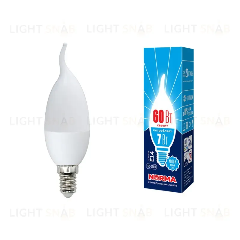 Лампа светодиодная (UL-00003801) Volpe E14 7W 3000K матовая LED-CW37-7W/WW/E14/FR/NR LED-CW37-7W/WW/E14/FR/NR картон
