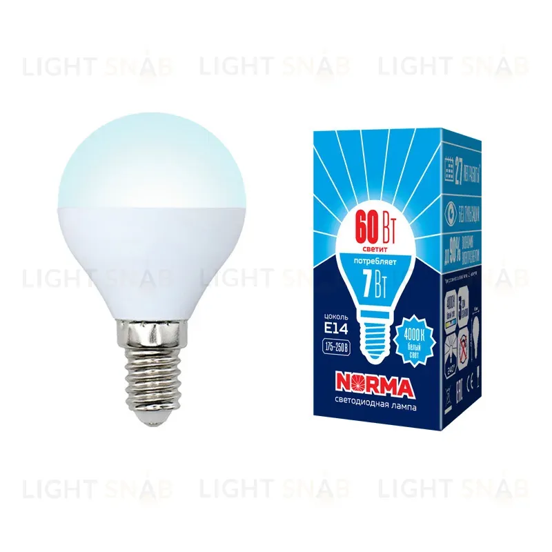Лампа светодиодная (UL-00003819) Volpe E14 7W 4000K матовая LED-G45-7W/NW/E14/FR/NR LED-G45-7W/NW/E14/FR/NR картон
