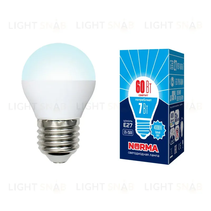 Лампа светодиодная (UL-00003822) Volpe E27 7W 4000K матовая LED-G45-7W/NW/E27/FR/NR LED-G45-7W/NW/E27/FR/NR картон