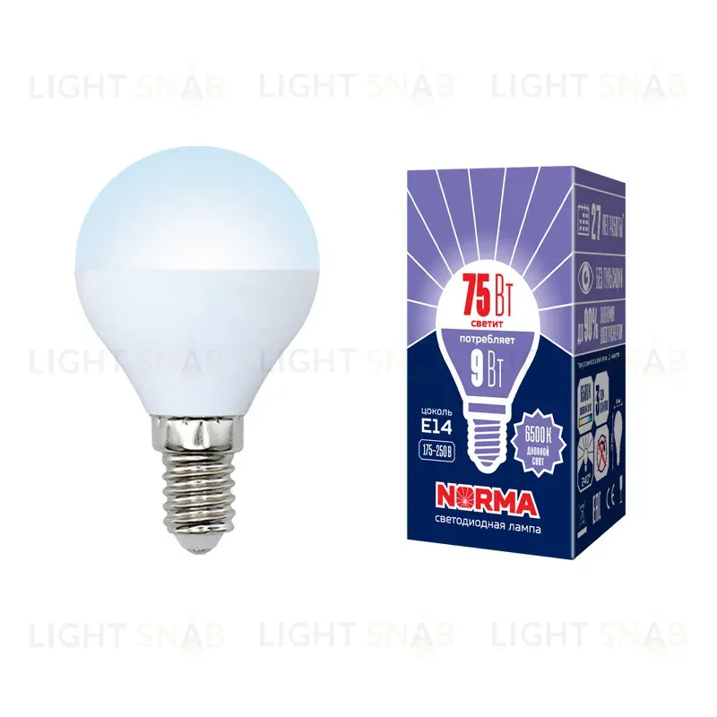 Лампа светодиодная (UL-00003824) Volpe E14 9W 6500K матовая LED-G45-9W/DW/E14/FR/NR LED-G45-9W/DW/E14/FR/NR картон
