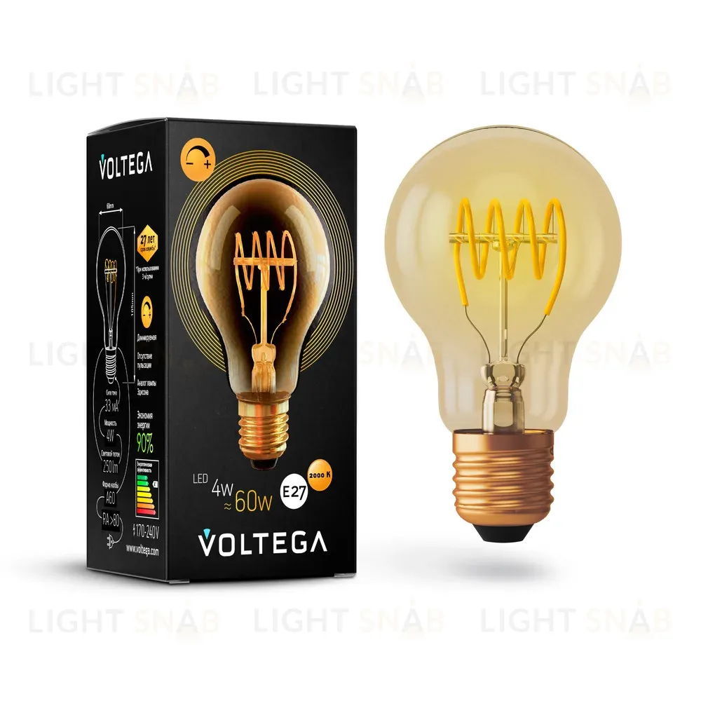 Лампа светодиодная диммируемая Voltega E27 4W 2800К груша прозрачная VG10-A60GE27warm4W-FB 7078 7078