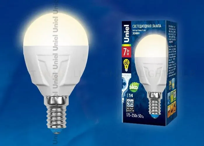 Лампа светодиодная (UL-00002418) Uniel E27 7W 4000K матовая LED-G45 7W/NW/E27/FR PLP01WH LED-G45 7W/NW/E27/FR PLP01WH картон
