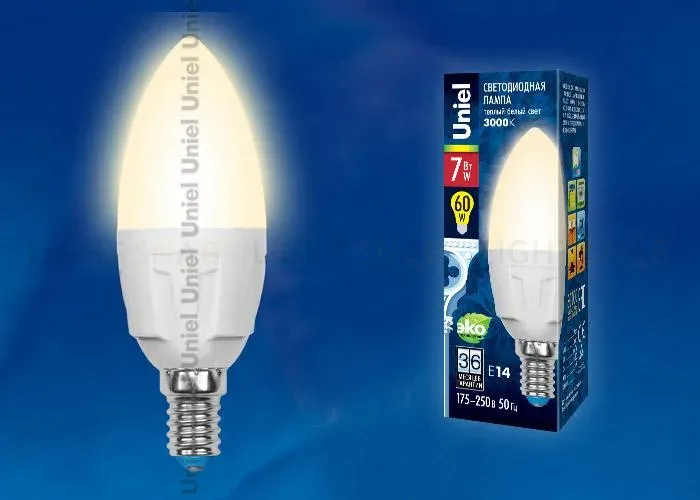 Лампа светодиодная (UL-00002412) Uniel E27 7W 4000K матовая LED-C37 7W/NW/E27/FR PLP01WH LED-C37 7W/NW/E27/FR PLP01WH картон