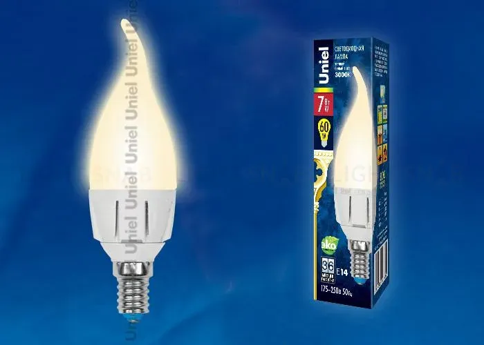 Лампа светодиодная (UL-00002415) Uniel E14 7W 4000K матовая LED-CW37 7W/NW/E14/FR PLP01WH LED-CW37 7W/NW/E14/FR PLP01WH картон