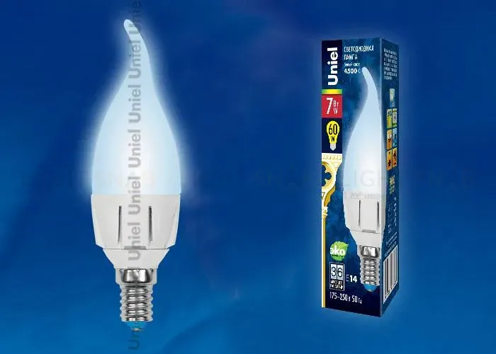 Лампа светодиодная (UL-00002414) Uniel E27 7W 3000K матовая LED-C37 7W/WW/E27/FR PLP01WH LED-C37 7W/WW/E27/FR PLP01WH картон