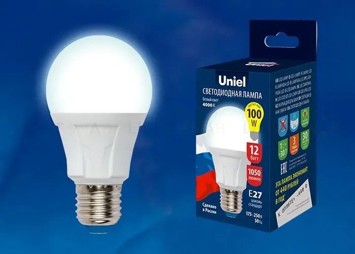 Лампа светодиодная (UL-00002004) Uniel E27 10W 6500K матовая LED-A60 10W/DW/E27/FR PLP01WH LED-A60 10W/DW/E27/FR PLP01WH картон