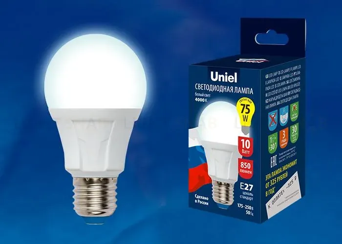 Лампа светодиодная (UL-00002003) Uniel E27 8W 6500K матовая LED-A60 8W/DW/E27/FR PLP01WH LED-A60 8W/DW/E27/FR PLP01WH картон