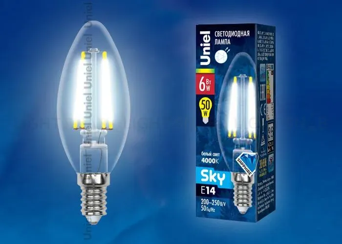 Лампа светодиодная филаментная (UL-00001372) Uniel E27 8W 4000K прозрачная LED-A60-8W/NW/E27/CL PLS02WH LED-A60-8W/NW/E27/CL PLS02WH картон