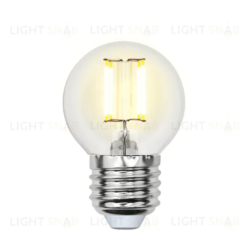Лампа светодиодная филаментная (UL-00001370) Uniel E27 6W 4000K прозрачная LED-G45-6W/NW/E27/CL PLS02WH LED-G45-6W/NW/E27/CL PLS02WH картон
