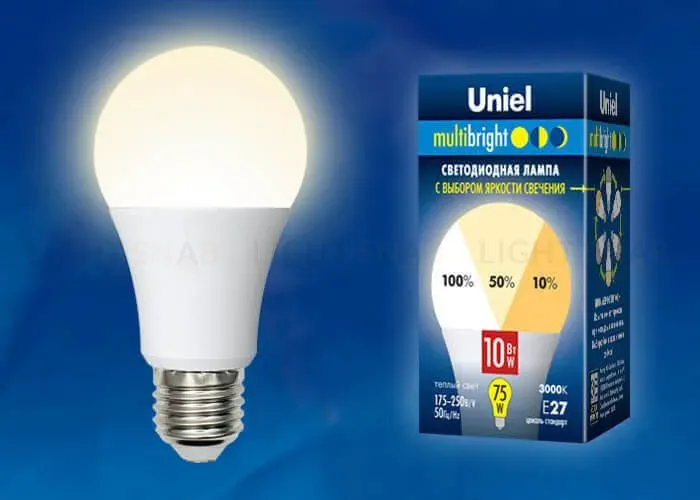 Лампа светодиодная (UL-00002371) Uniel E27 10W 3000K матовая LED-A60-10W/WW/E27/FR/MB PLM11WH LED-A60-10W/WW/E27/FR/MB PLM11WH картон