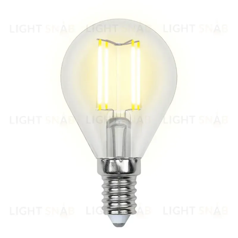 Лампа светодиодная филаментная (UL-00002201) Uniel E14 6W 3000K прозрачная LED-G45-6W/WW/E14/CL GLA01TR LED-G45-6W/WW/E14/CL GLA01TR картон