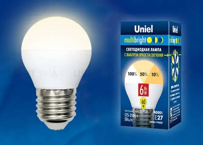 Лампа светодиодная (UL-00002375) Uniel E14 6W 3000K матовая LED-G45-6W/WW/E14/FR/MB PLM11WH LED-G45-6W/WW/E14/FR/MB PLM11WH картон