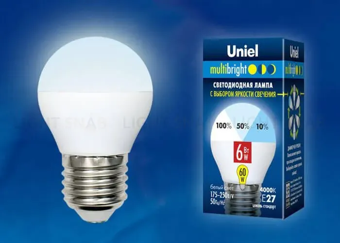 Лампа светодиодная (UL-00002377) Uniel E27 6W 3000K матовая LED-G45-6W/WW/E27/FR/MB PLM11WH LED-G45-6W/WW/E27/FR/MB PLM11WH картон