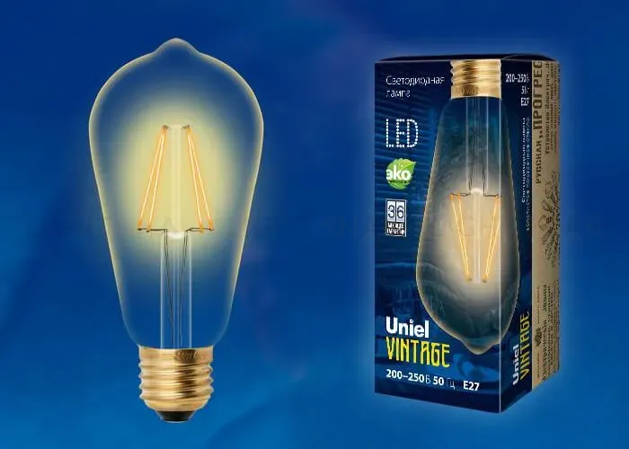 Лампа светодиодная филаментная (UL-00002360) Uniel E27 5W 2250K прозрачная LED-ST64-5W/GOLDEN/E27 GLV22GO LED-ST64-5W/GOLDEN/E27 GLV22GO