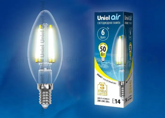 Лампа светодиодная филаментная Uniel E27 7W 3000K прозрачная LED-A60-7W/WW/E27/CL/MB GLM10TR LED-A60-7W/WW/E27/CL/MB GLM10TR картон
