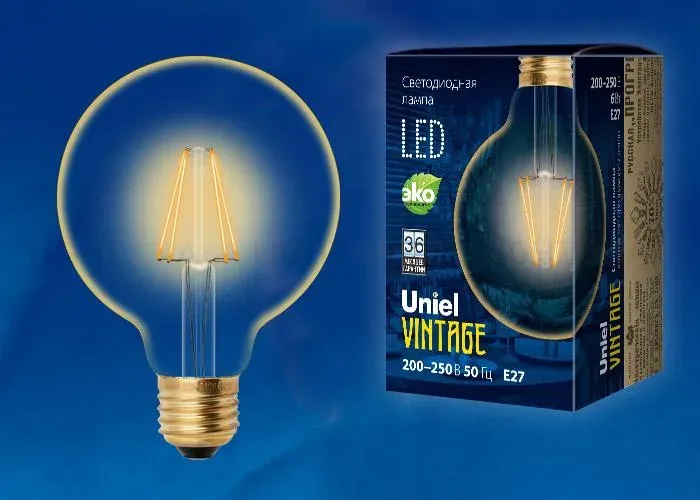 Лампа светодиодная филаментная (UL-00002358) Uniel E27 8W 2250K прозрачная LED-G125-8W/GOLDEN/E27 GLV21GO LED-G125-8W/GOLDEN/E27 GLV21GO