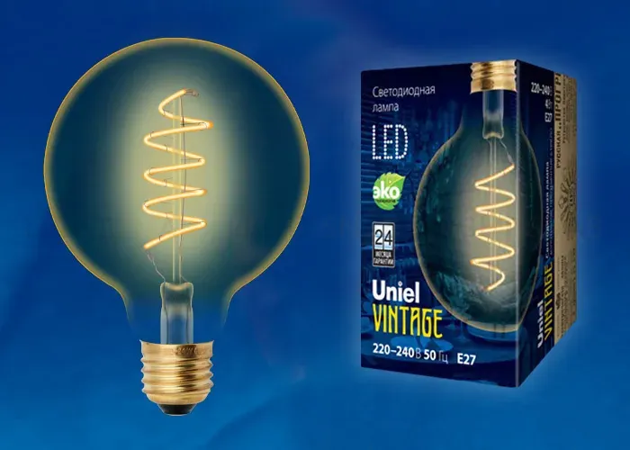 Лампа светодиодная филаментная (UL-00001818) Uniel E27 4W 2250K прозрачная LED-G95-4W/GOLDEN/E27/CW GLV21GO LED-G95-4W/GOLDEN/E27/CW GLV21GO
