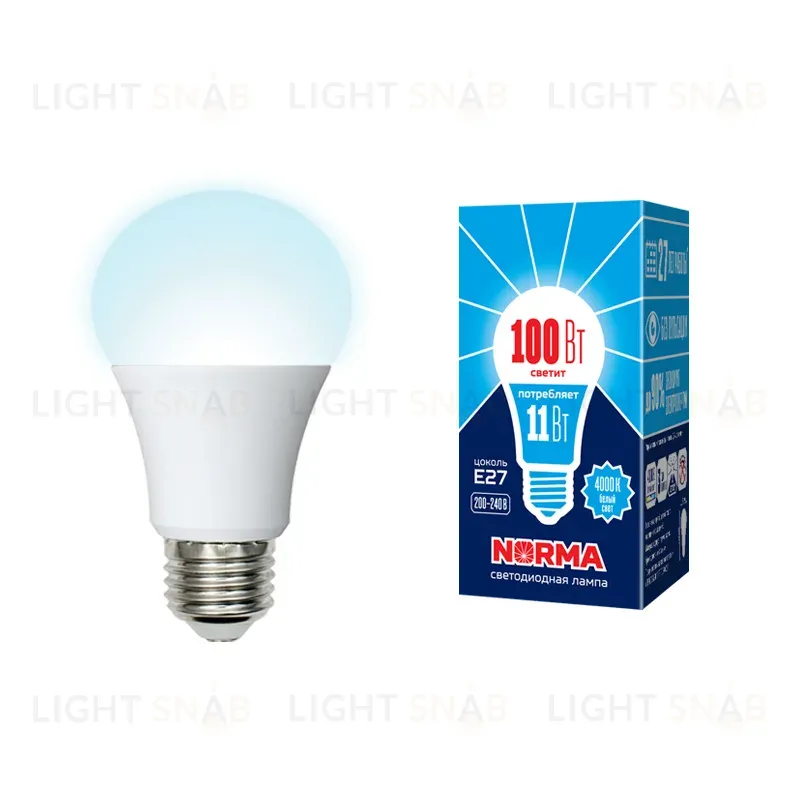 Лампа светодиодная (UL-00003786) Volpe E27 11W 4000K матовая LED-A60-11W/NW/E27/FR/NR LED-A60-11W/NW/E27/FR/NR картон