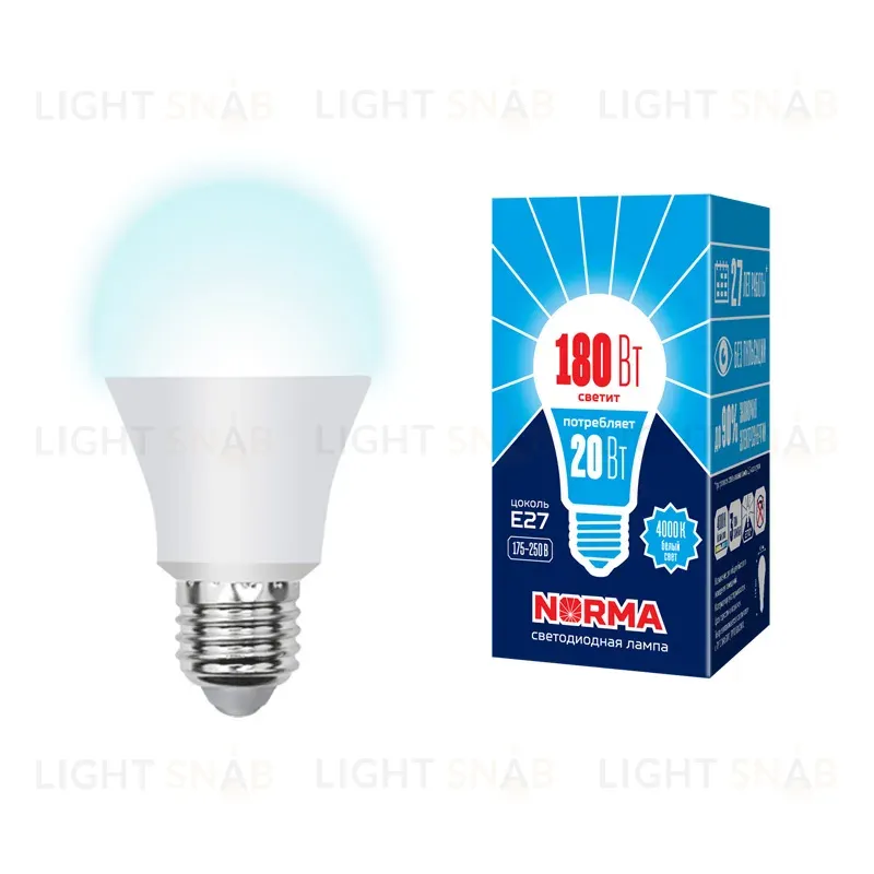 Лампа светодиодная (UL-00004029) Volpe E27 20W 4000K матовая LED-A65-20W/NW/E27/FR/NR LED-A65-20W/NW/E27/FR/NR картон
