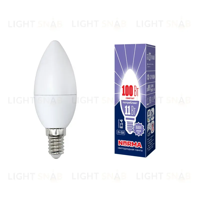 Лампа светодиодная (UL-00003810) Volpe E14 11W 6500K матовая LED-C37-11W/DW/E14/FR/NR LED-C37-11W/DW/E14/FR/NR картон