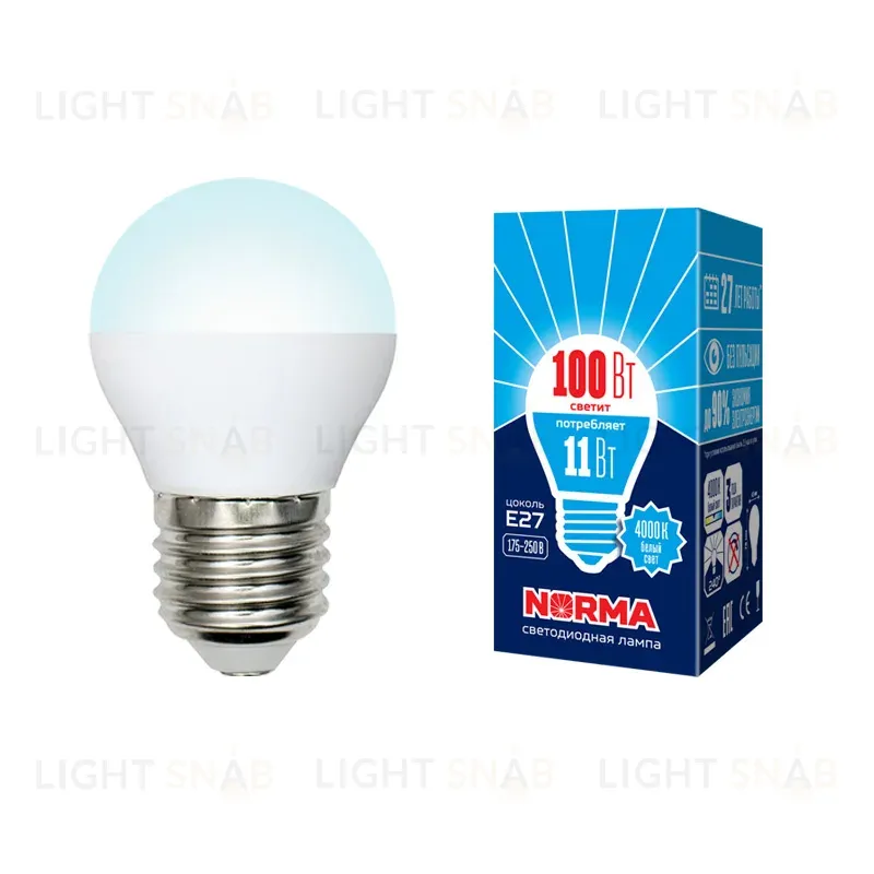 Лампа светодиодная (UL-00003834) Volpe E27 11W 4000K матовая LED-G45-11W/NW/E27/FR/NR LED-G45-11W/NW/E27/FR/NR картон