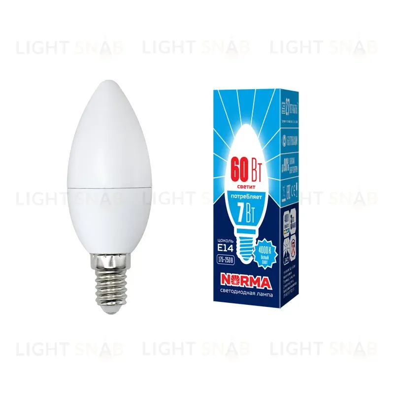 Лампа светодиодная (UL-00003795) Volpe E14 7W 4000K матовая LED-C37-7W/NW/E14/FR/NR LED-C37-7W/NW/E14/FR/NR картон
