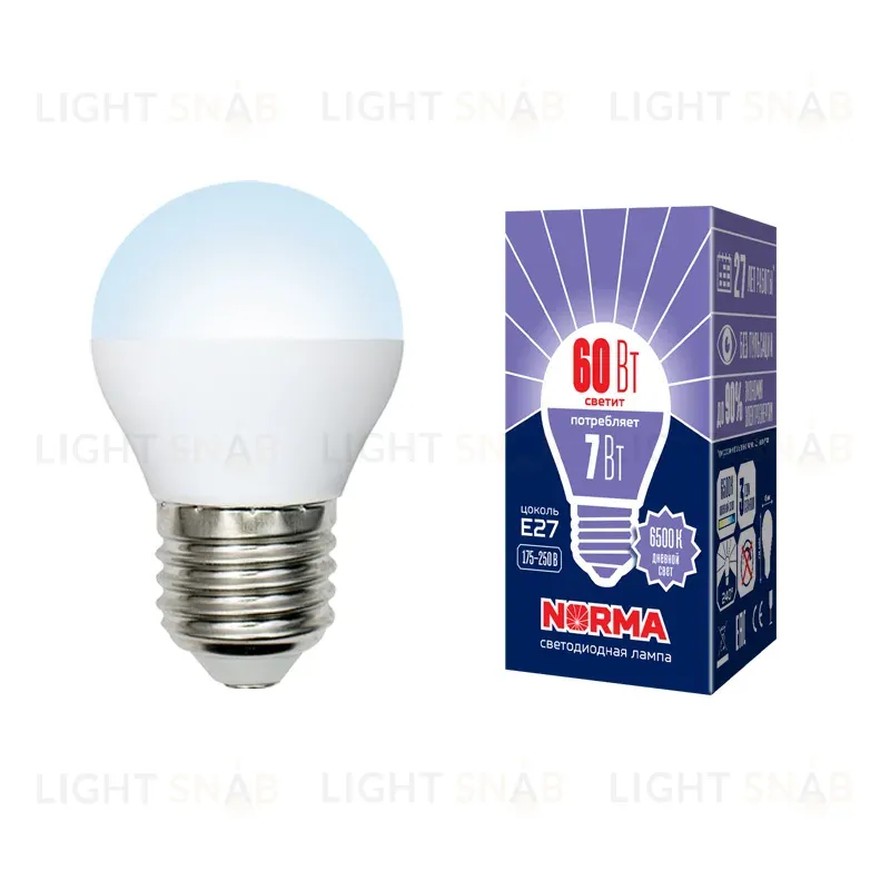 Лампа светодиодная (UL-00003821) Volpe E27 7W 6500K матовая LED-G45-7W/DW/E27/FR/NR LED-G45-7W/DW/E27/FR/NR картон