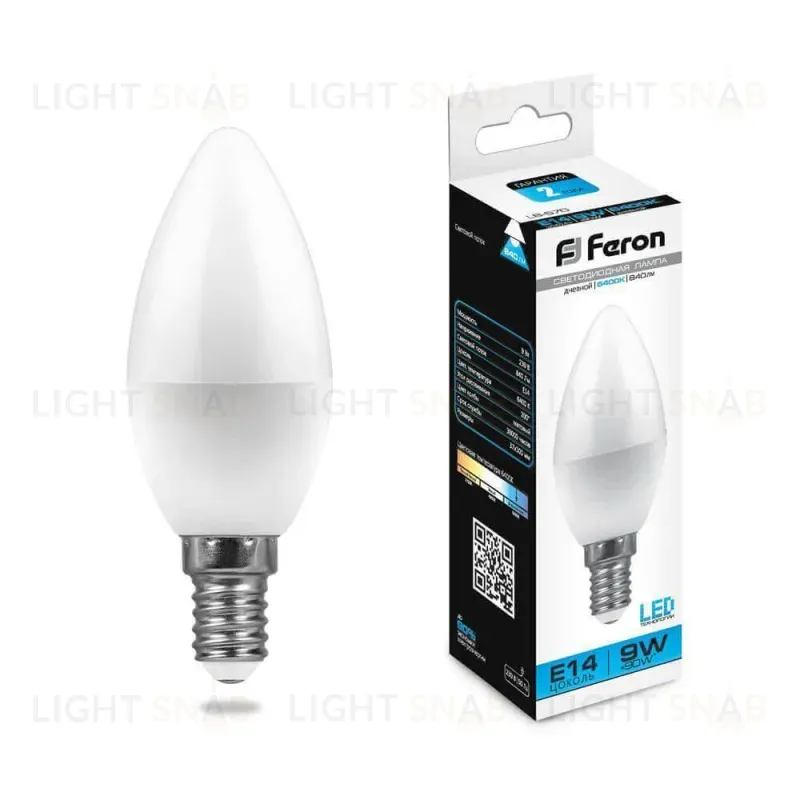 Лампа светодиодная Feron E14 9W 6400K Свеча Матовая LB-570 25800 25800