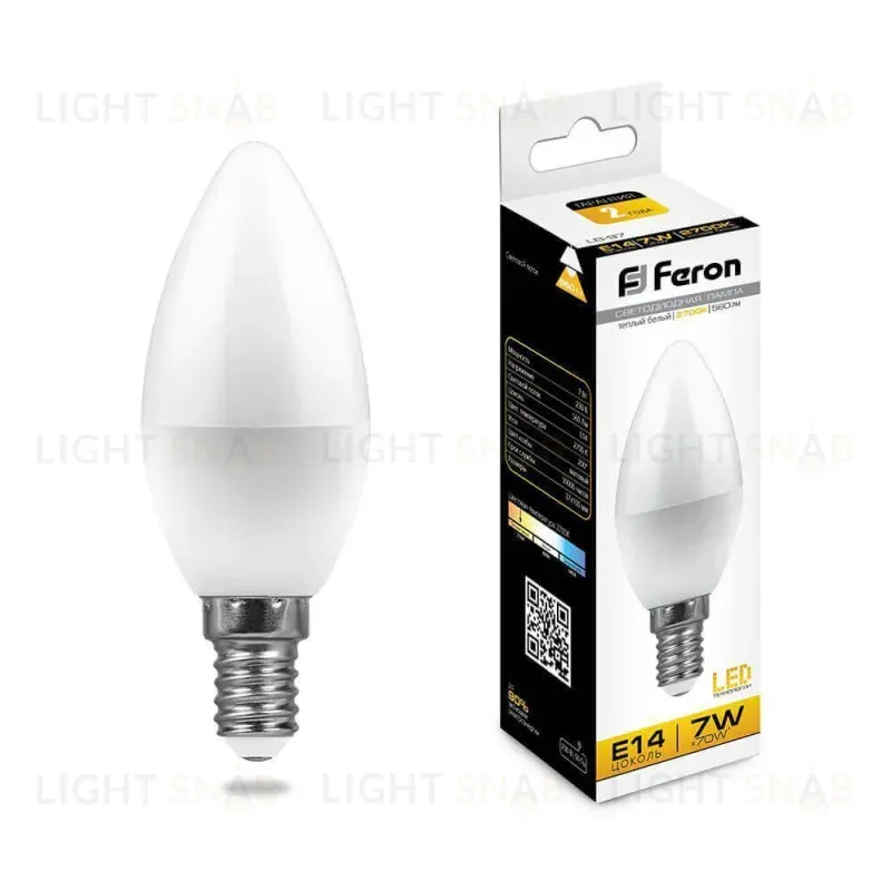 Лампа светодиодная Feron E14 7W 2700K Свеча Матовая LB-97 25475 25475