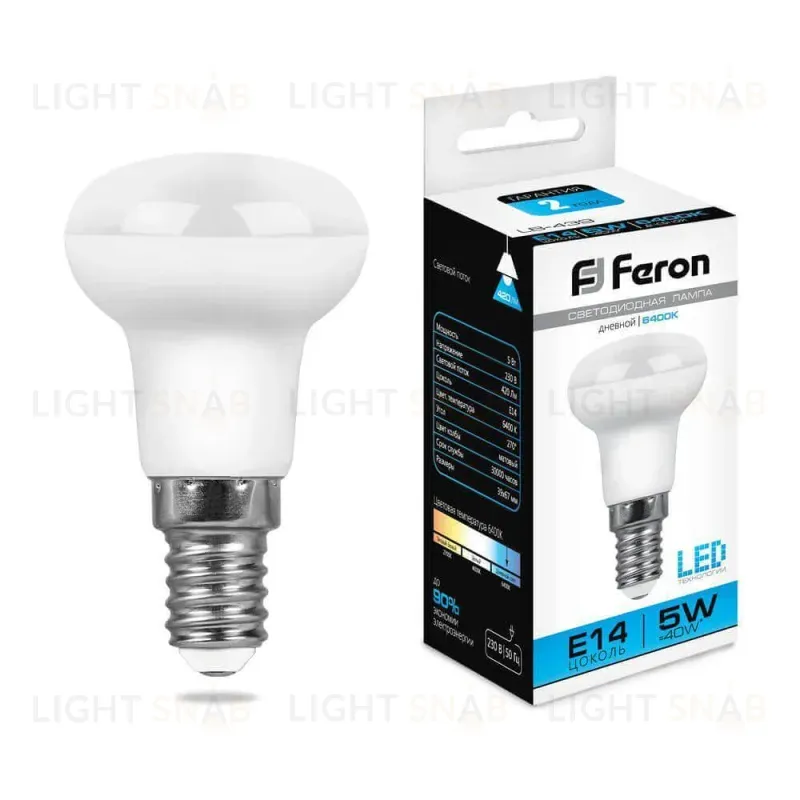 Лампа светодиодная Feron E14 5W 6400K Груша Матовая LB-439 25518 25518