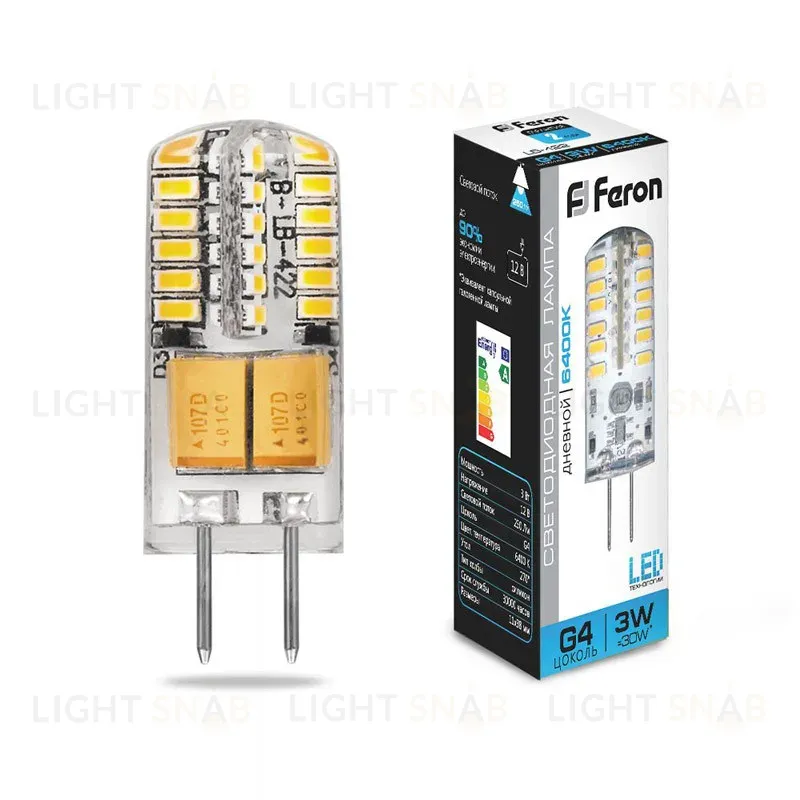 Лампа светодиодная Feron G4 3W 6400K Прямосторонняя Матовая LB-422 25533 25533