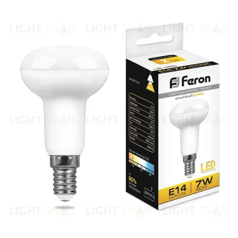 Лампа светодиодная Feron E14 7W 2700K Груша Матовая LB-450 25513 25513