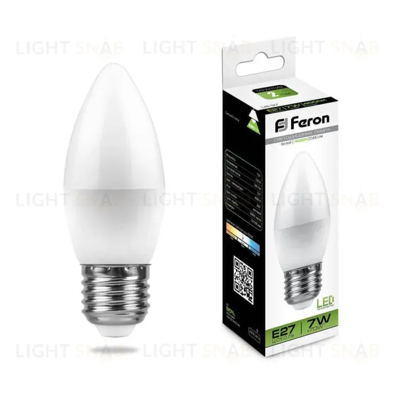 Лампа светодиодная Feron E27 7W 4000K Свеча Матовая LB-97 25759 25759