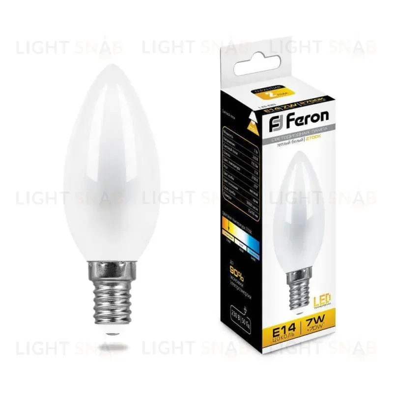 Лампа светодиодная Feron E14 7W 2700K Свеча Матовая LB-66 25785 25785