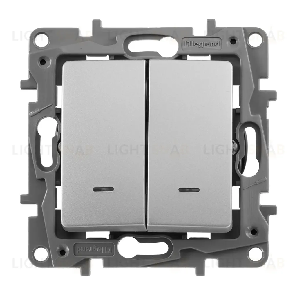 Переключатель двухклавишный Legrand Etika с подсветкой 10A 250V алюминий 672416 672416