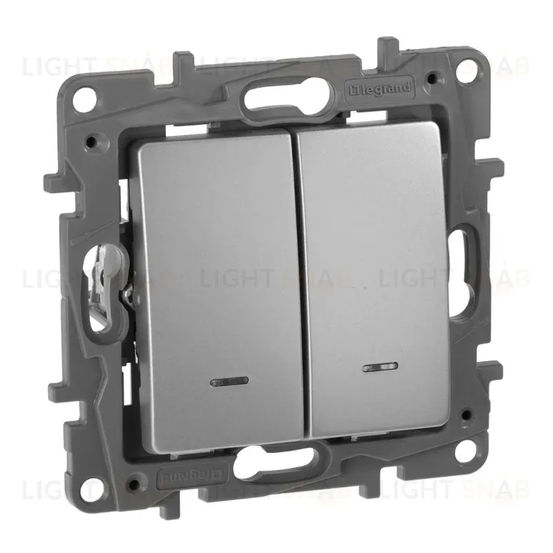 Переключатель двухклавишный Legrand Etika с подсветкой 10A 250V алюминий 672416 672416