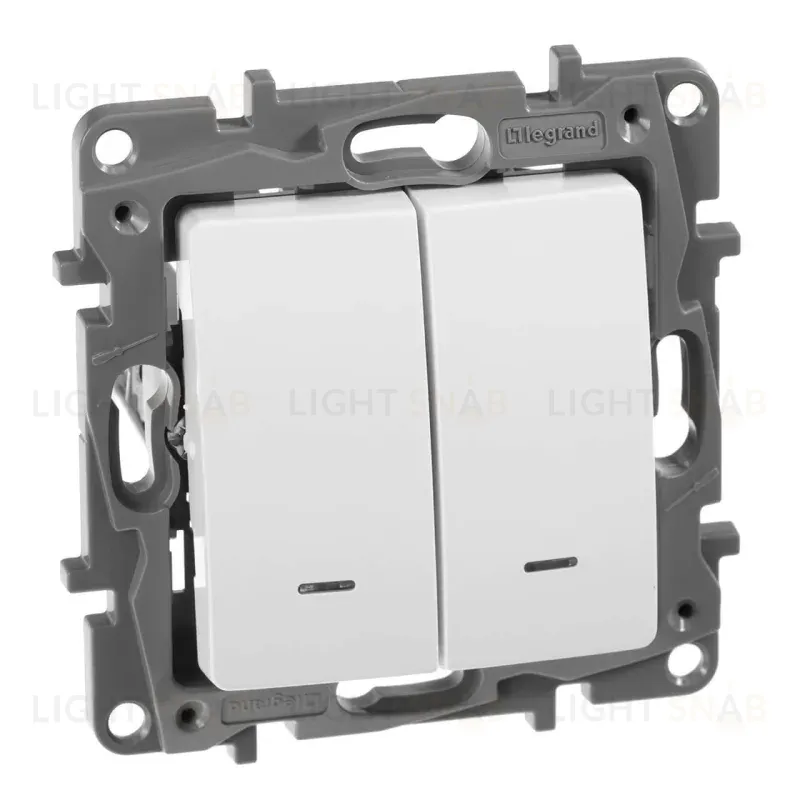 Переключатель двухклавишный Legrand Etika с подсветкой 10A 250V белый 672216 672216